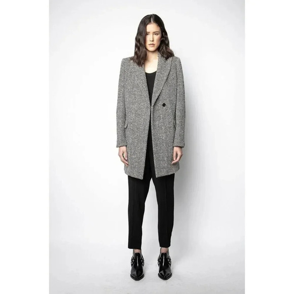 Zadig Voltaire Marco Chevron Herrinbone Coat Size 4 - Picture 1 of 9